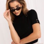 Kurzarm Rollkragenpullover Damen in Schwarz