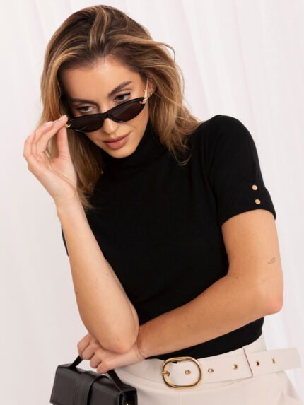 Kurzarm Rollkragenpullover Damen in Schwarz