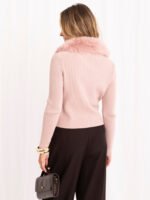 Kurze Rosa Strickjacke mit Fellbesatz
