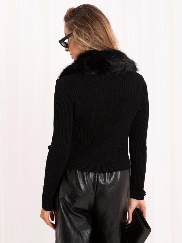 Schwarze kurze Strickjacke mit Zweiwege-Reißverschluss